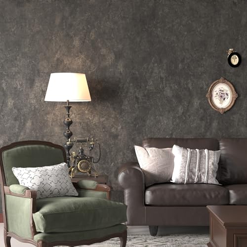 3yecao 16"×1181" Big Roll Large Size Thick Dark Brown Tan Grey Concrete Wallpaper Peel and Stick Vinyl Wrap Glossy Waterproof Taupe Charcoal Gray Concrete Cement Contact Paper for Bedroom Office Walls
