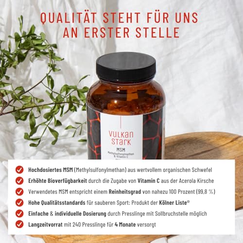 MSM Tabletten hochdosiert - 2000 mg MSM mit natürlichem Vitamin C aus Acerola - Vorrat für 4 Monate - Alternative zu MSM Kapseln - Methylsulfonylmethan vegan laborgeprüft