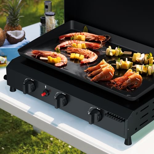 ADREAK 3 Burner BBQ Gas Griddle with Hood, 25.6 Inch Stainless Steel Portable Detachable Propane Griddle, 45,000 BTU Flat Top Barbecue Grill with Lid for Camping - Thumbnail 6