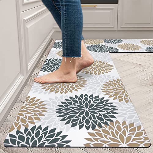 HEBE Floral Kitchen Rug Sets 2 Piece with Runner Washable Kitchen Rugs and Mats Set Non Slip Cushioned Kitchen Floor Mat Waterproof Laundry Room Rug Runner Bohemian Area Rug
