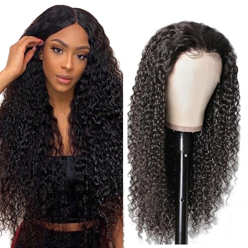 AiPliantfis Pelucas Cabello Peluca Mujer Human Hair Wig Curly Wave Glueless Wig Pelucas de Cabello Humano Natural Black 4x1 Lace Natural Hairline with Baby Hair Minimal Smell 32 Inch