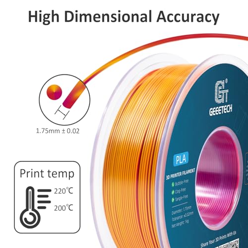 Image of Geeetech Silk PLA Tri Color Filament 1.75mm 3D Printer Filament, Coextrusion Red Gold Purple Tri-Colors Metal-Like Shiny Silk PLA Filament, 1kg (2.2lbs) 1 Spool, Dimensional Accuracy + /- 0.02 mm