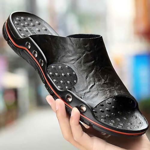 Mens Slide Sandals Open Toe Non-Slip Comfortable Slide Sandals Men Leather House Slippers Summer Lightweight2