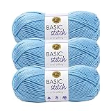 Lion Brand Yarn Basic Stitch Anti-Pilling Knitting Yarn, Yarn for Crocheting, 3-Pack, Baby Blue