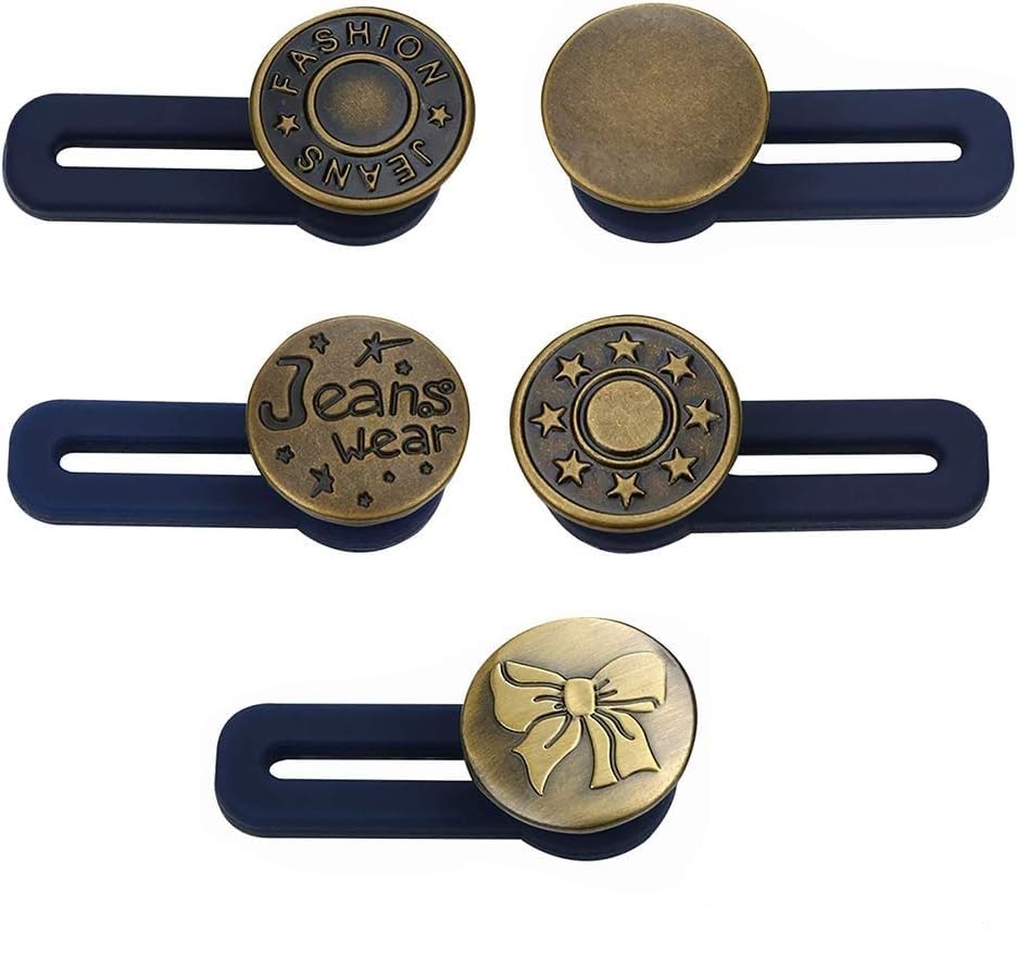 Mincerfit 5 Pcs Metal Button for Loose and Big Jeans Cloth Kurti Saree Instant Adjustable Pin Anywhere Wearing Waist Clips Also Use for Art and Craft Removable Tightener Tack Tools Use Women (Golden)