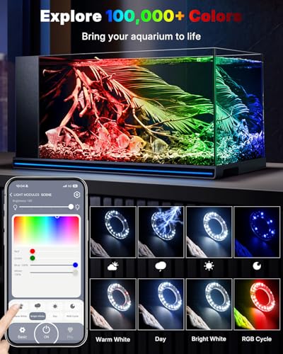 Image of Pawfly 6W Smart Bluetooth Fish Tank Clip Light, Full Spectrum LED Aquatic Light with 24-Hour Cycle Timer & Variable Brightness, USB Supply for 1-5Gal Small Tanks (Adapter Not Included)