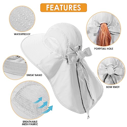 Chapéu de sol feminino, proteção UV, dobrável, impermeável, aba larga, com aba no pescoço, para verã