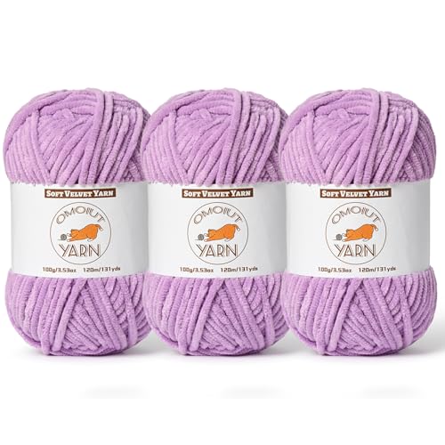 Image of 3 Pack Light Purple Fluffy Velvet Yarn for Crocheting, Chunky Chenille Baby Blanket Yarn for Crocheting, Soft Fuzzy Puzzle Yarn for Knitting,(100g /3.53oz Each) Bulky Thick Amigurumi Crochet Yarns