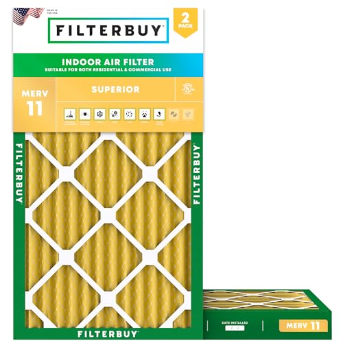 Filterbuy 12x24x2 Air Filter MERV 11 Superior Pet & Allergy Defense (2-Pack), Electrostatic Pleated HVAC AC Furnace Filters Replacement, Made in USA (Actual Size: 11.38 x 23.38 x 1.75)