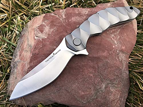 Tactical Gearz Tc4 Titanium Pocket Knife! Tg Ares, Tc4 Titanium Handle! Polished Cpm-D2 Steel Dao Blade, Ball Bearing Pivot System! Includes Sheath! #TOP1