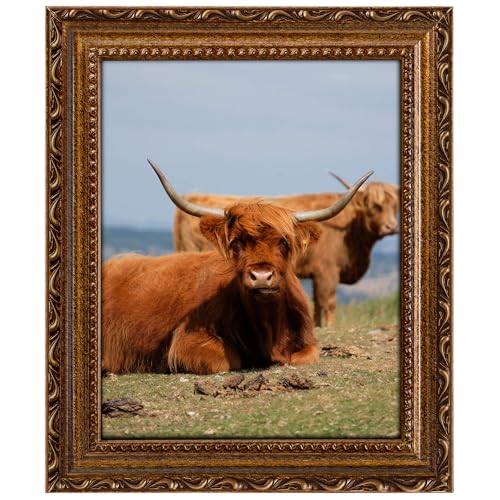 Image of Wood 8x10 Picture Frame with Mat Antique Vintage Picture Frames | Real Glass, Matted 5x7 or 8 x 10 Photos, Easy Photo Changes, Tabletop or Wall Hanging