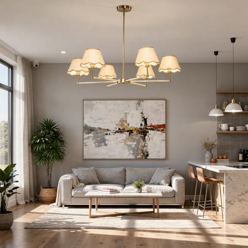 Image of Large Rattan Chandelier Boho Style, 6-Light Rattan Pendant Light Fixture for Living Room, 39 inchAdjustable Cottage Rattan Hanging Lamp Ceiling Light for Dining Kitchen Island, E12 Socket
