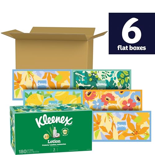 Image of Kleenex Lotion Facial Tissues with Coconut Oil, 6 Flat Boxes, 180 Tissues Per Box, 3-Ply