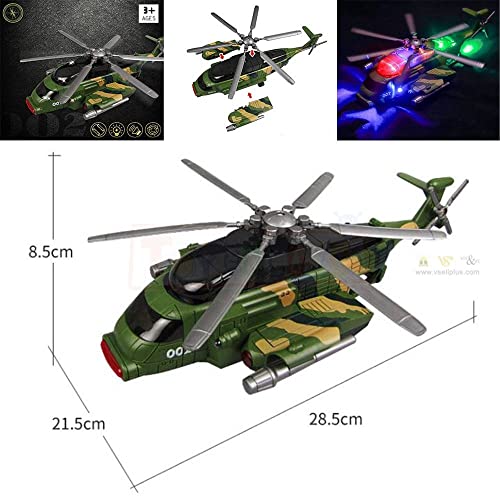 Image of TOYGALAXY Bump N GO 360 Rotating Wheel 002 Armed Aircraft Musical and Light Toy Helicopter for Kids (Army)