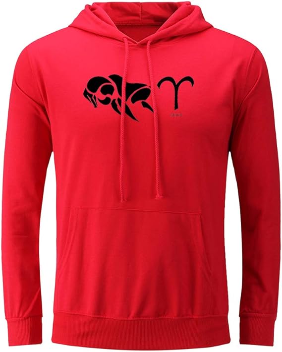 Constellation Aries to Pisces Symbol Design Unisex Hoodie Sweatshirt Graphic Pullover Hooded Tops (M, Red Aries)