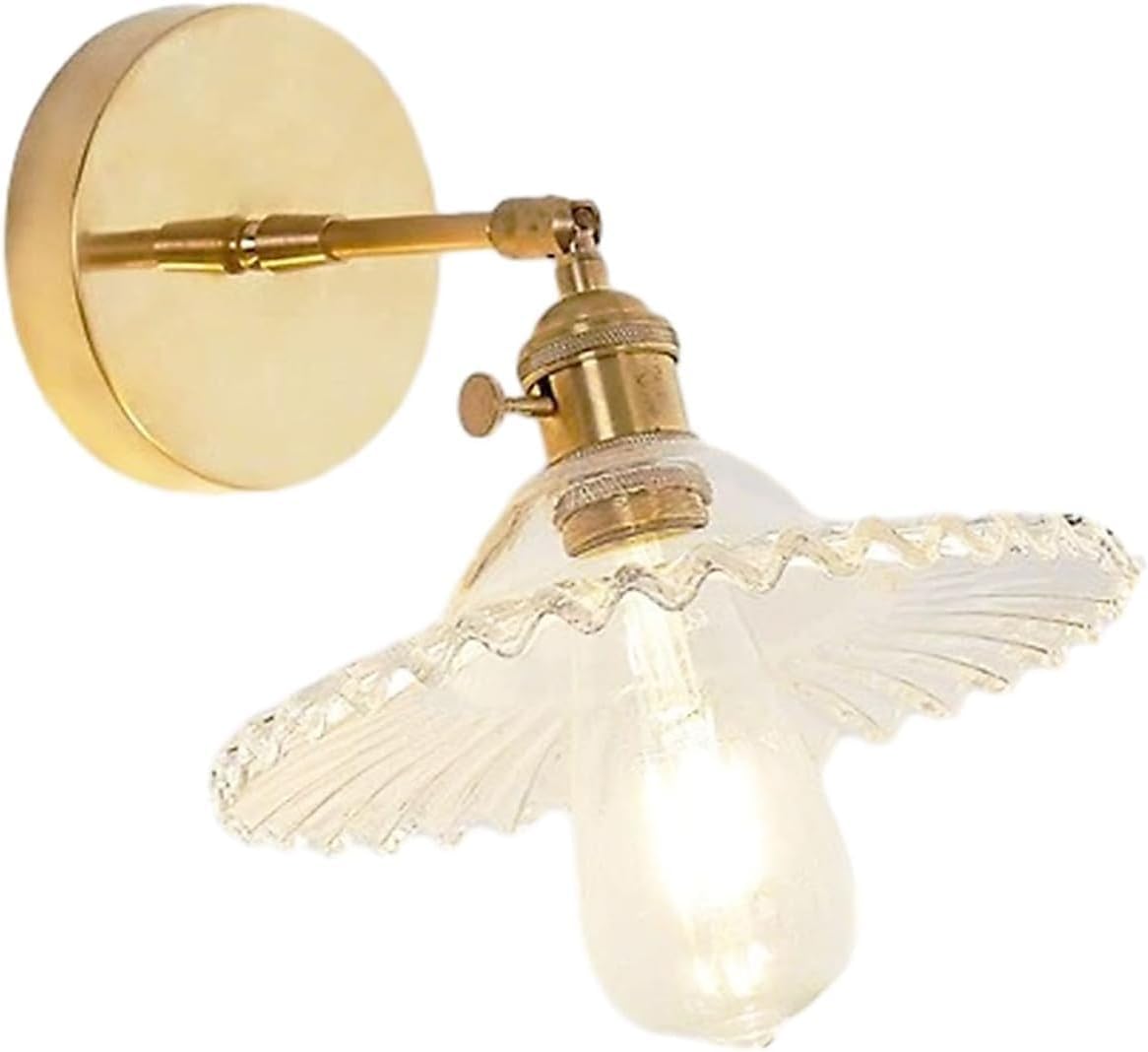 Modern Home Decoration Wall Mounted Light Fixture Bedroom Green Glass Flower Shade Brass Wall Sconce Adjustable Straight Arm Indoor Industrial Bedside Wall Lamp for Living Room Porch