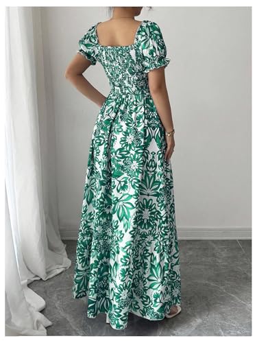 Image of Floerns Women's Floral Short Puff Sleeve Milkmaid Dress Boho A Line Long Dresses