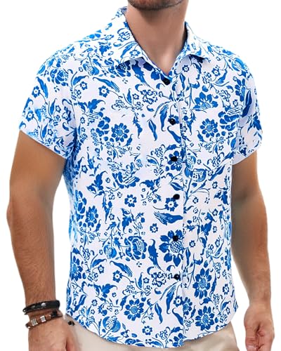 TUNEVUSE Mens Short Sleeve Hawaiian Shirts Button Down Aloha Tropical Shirt Casual Beach Clothes2