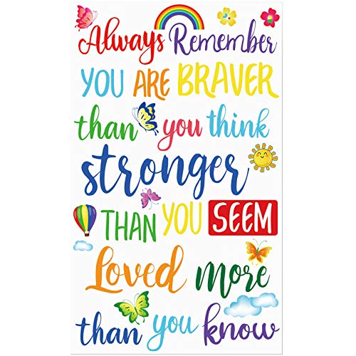 Outus Colorful Stickers Inspirational Lettering Quote You're Braver Than You Think, Stronger Than You Seem, Loved More Than You Know, Motivational Sticker for Classroom Nursery Decoration