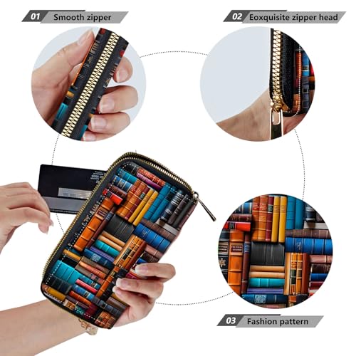 Women Wallets,Large Capacity Clutch Purse for Women Ladie Men Wallet Clearance Credit Card Holder PU Leather Handbag Clutch Purse-Vintage Book4