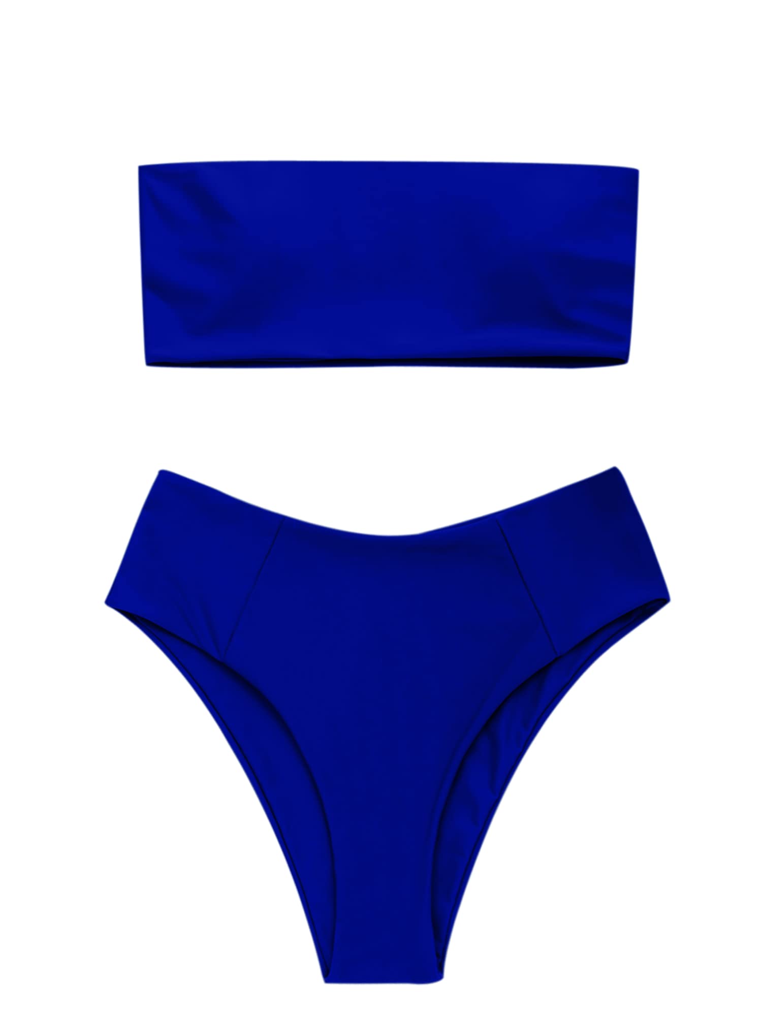 ZAFUL Women's High Cut Bandeau Bikini Set Strapless 2 Pieces Bathing Suit