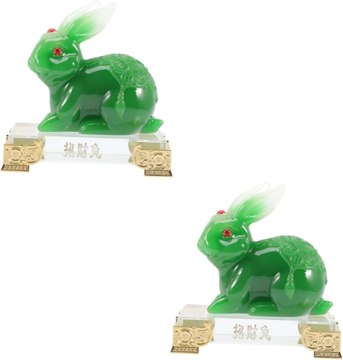 Cabilock 2pcs Jade Rabbit Ornament Tabletop Mini Bunny Rabbit Figurine Bunny Decor Easter Rabbit Statue Bunny Toys Hare Ornaments Feng Shui Ornament Tabletop Bunny Adornment Resin Green
