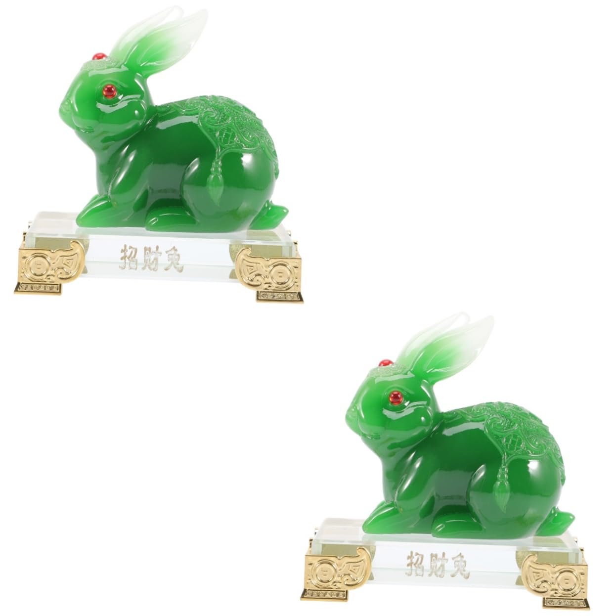 Cabilock 2pcs Jade Rabbit Ornament Tabletop Mini Bunny Rabbit Figurine Bunny Decor Easter Rabbit Statue Bunny Toys Hare Ornaments Feng Shui Ornament Tabletop Bunny Adornment Resin Green