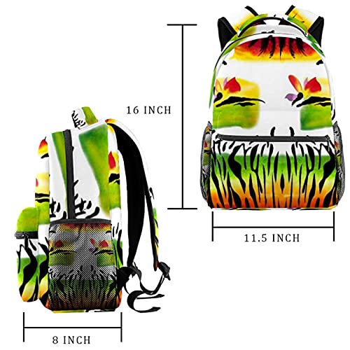 Sac à dos décontracté à texture de feuille imprimé artistique multicolore haute capacité - 2
