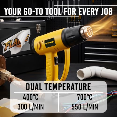 Image of VORMIR VR HG18-30 Hot Air Tool 1800W, 400C-700C Temperature Range, 300-550L /min Air Flow Heat Gun for Workshop Applications - 12 Months Warranty