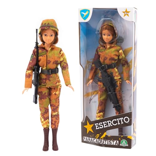 Giochi Preziosi Esercito Italiano, Action Hero Paracadutista Donna, Altezza 30 cm, 30 Punti di Articolazione, Uniforme Dettagliata, Soldato Giocattolo Esercito Italiano, 4 Modelli da Collezione