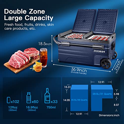 Bodega 【Upgraded】 12 Volt Car Refrigerator, Portable Freezer, Car Fridge Dual Zone Wifi App Control, 80 Quart（75L -4℉-68℉Car Cooler, 12/24V Dc And 100-240V Ac, For Travel, Camping, Outdoor And Rv #TOP1