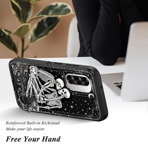 BFUKVOU for Galaxy A36/A56 5G Case with Built in Kickstand,Shockproof/Dustproof/Drop Proof 3-Layer Military Grade Protective Cover for Samsung Galaxy A36/A56 5G 6.7",Skulls Kissing Lovers Skeleton - image 5