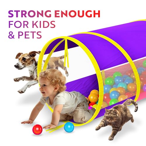 Playz Kids Play Tunnel for Toddlers 1-3 and Up, Large Opening Colorful Pop Up Baby Tunnel for Kids to Crawl Through, Indoor & Outdoor Kids Tunnel for Babies, Cat, Dog, Pets Crawling Tunnel