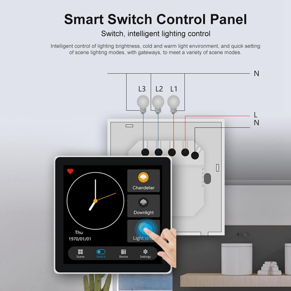 Tuya Smart Home Multiple Zigbee Smart Home Panel de Control Interruptor de 4 Pulgadas Control de Pantalla TáCtil con Zigbee Gateway - Enchufe de la UE