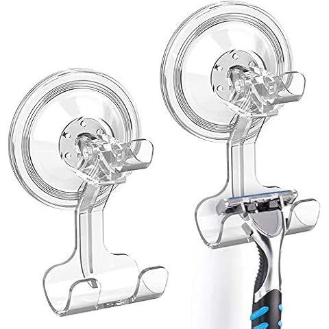 Luxear Shower Suction Hooks Razor Holder, 2 Pack Sucker Hooks Reusable Razor Hook for Shower Waterproof Powerful Vacuum Suction Cup Hook Holder for Towel Bathrobe Loofah Hooks for Bathroom Kitchen Cover