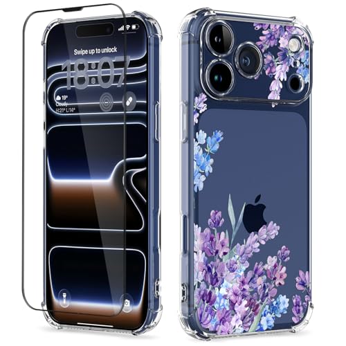 ilnehc iPhone 17 Pro Max�p�P�[�X �X�N���[���v���e�N�^�[�t�� [�t���J�����ی�] �ԕ��f�U�C���A�N���A�\�t�g�ϏՌ��ԕ��d�b�J�o�[ ���f�B�[�X �K�[���Y 2025 6.9�C���` (���x���_�[/�p�[�v��)
