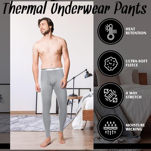 3 Pack Men's Thermal Underwear Pants Fleece Lined Thermal Leggings for Men Base Layer Bottoms3