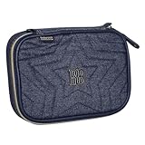 Estojo Box Grande Rebecca Bonbon Jeans Azul Escuro Com Divisória para 36 Lápis Bolso com Zíper e Forro Personalizado