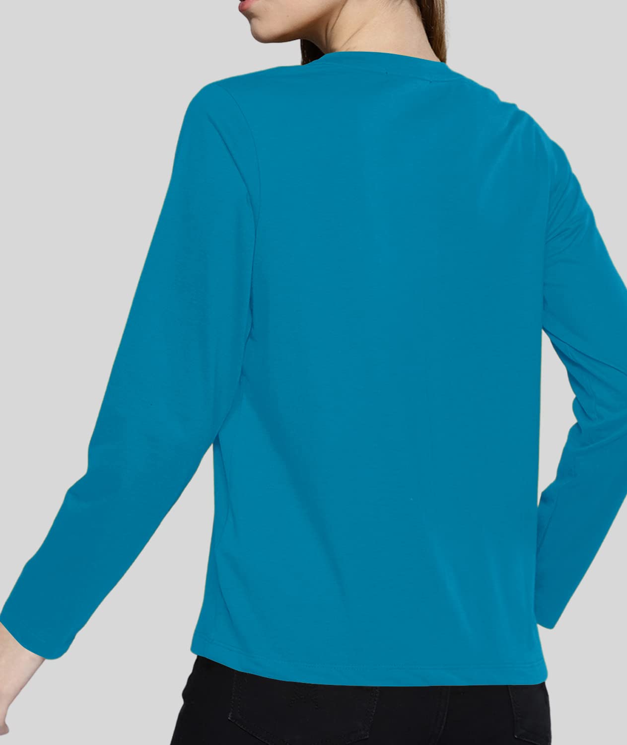 TVP Fashions Premium Plain Women V Neck Full Sleeves Cotton Tshirt. Festive,Offer,Discount,Sale,Limited Edition, Trending Tees and Tshirts. (Turquoise_Small) 3