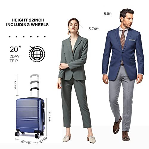 Kono 20'' Carry On Luggage Lightweight With Spinner Wheel Tsa Lock Hardside Luggage Airline Approved Carry On Suitcase Navy #TOP4