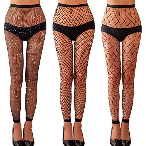 Image of Womens Sexy Sparkle Rhinestone Footless Fishnet Leggings High Waist Footless Tights
