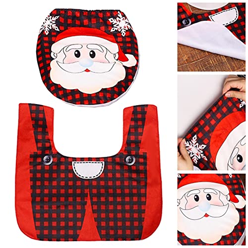 suran 2-teiliges WC-Deckelbezug-Set, Weihnachtsmann WC-Sitzbezug und Teppich, Weihnachten Toilettensitzbezug, rot… – Bild 6
