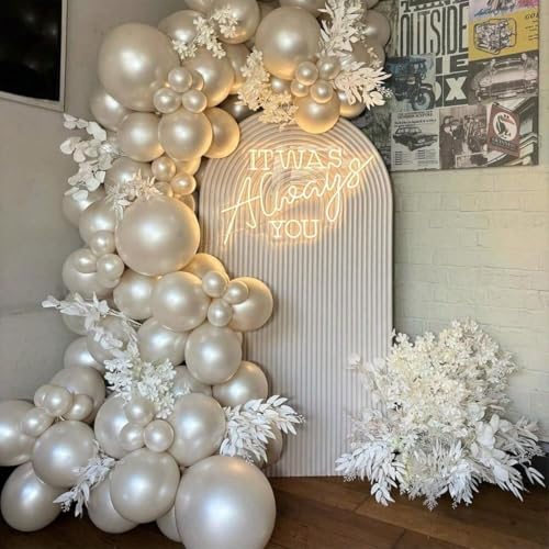 Image of Togvu Pearl White Sand Balloons, 50Pack 12 Inch Pearl Cream Beige Latex Party Balloons for Wedding Baby Bridal Shower Engagement Proposal Birthday Party Decorations