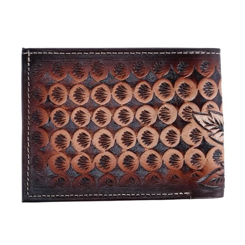 CTM Men's Feather Tooled Leather Bifold Wallet, Brown2