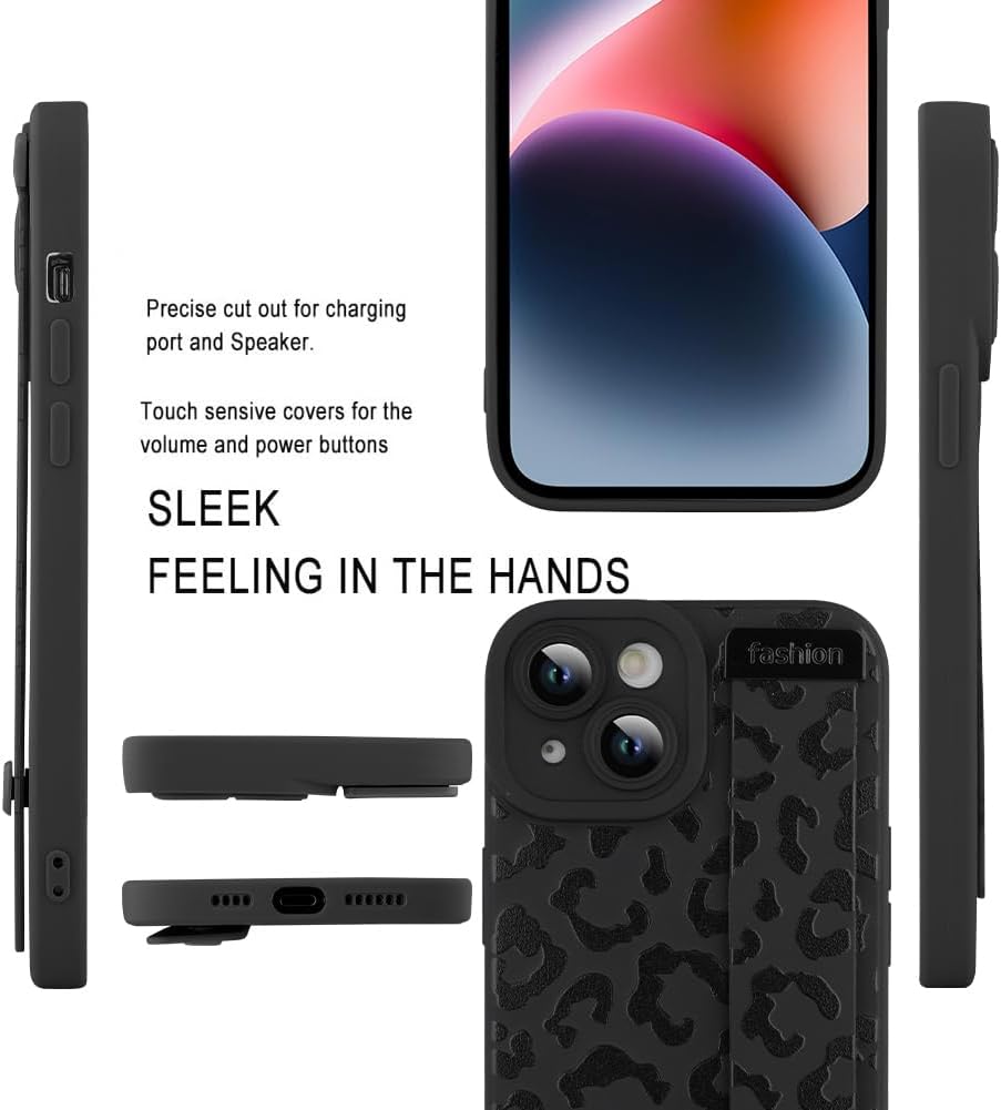 MOWIME Compatible with iPhone 14 Plus Case with Strap Wrist, Cheetah Print Shockproof Soft TPU Protective Cover for Women Girls, Slim Anti Scratch Case for iPhone 14 Plus 6.7 Inch, Black - Image 4