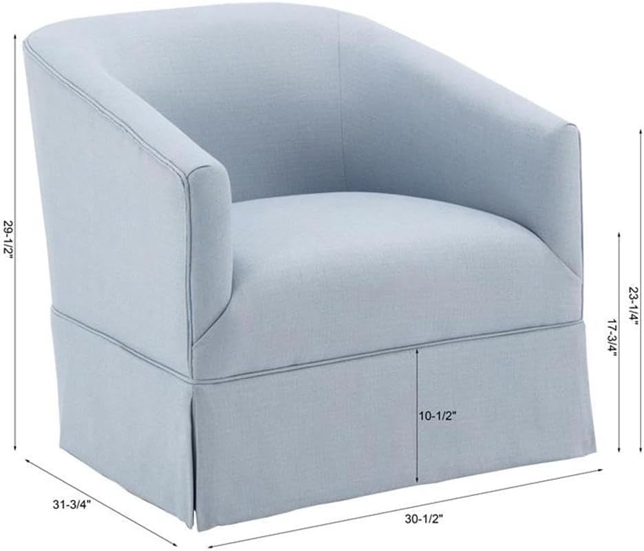 Elm Transitional Woven Polyester Fabric Upholstered Skirted 360-Degree Swivel Accent Chair with Narrow Slope Arm, Metal Base, in Sky Blue Finish