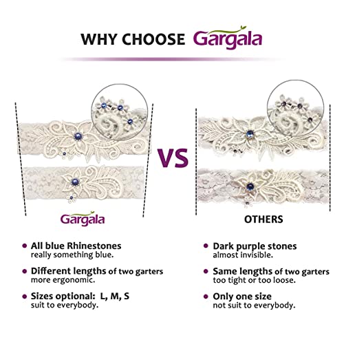 Gargala Wedding Garters For Bride Bridal Lace Garter Set With Blue Rhainstone Crystal (M) #TOP1