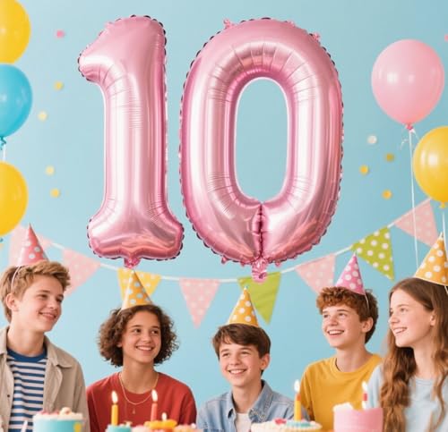 Image of 0 Balloon 40 inch Pearl Pink Number Balloons for 10th Birthday Decoration | Saturated Color, Large 40 in, With Straw & Hanging Hole, For Back-to-School Season, Wedding, Christmas, New Year, Anniversary