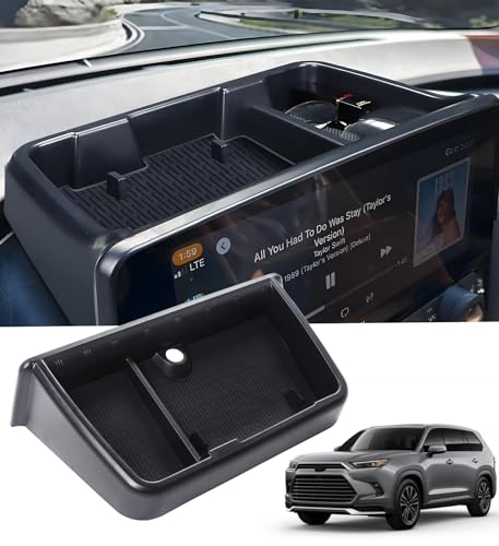 Katorn Dashboard Behind Screen Storage Box for Toyota Grand Highlander 2024 2025 2026, Interior Accessories Center Console Organizer Tray for 24 25 26 Grand Highlander, Black