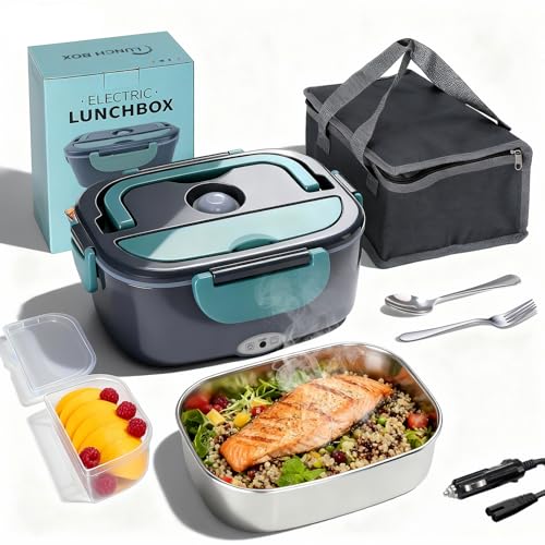 stusgo Electric Lunch Box for Adults,Fast Leakproof Heated Lunch Box Kit,Portable Heating Lunch Box,Stainless Steel Container & Spoon (1.5L)